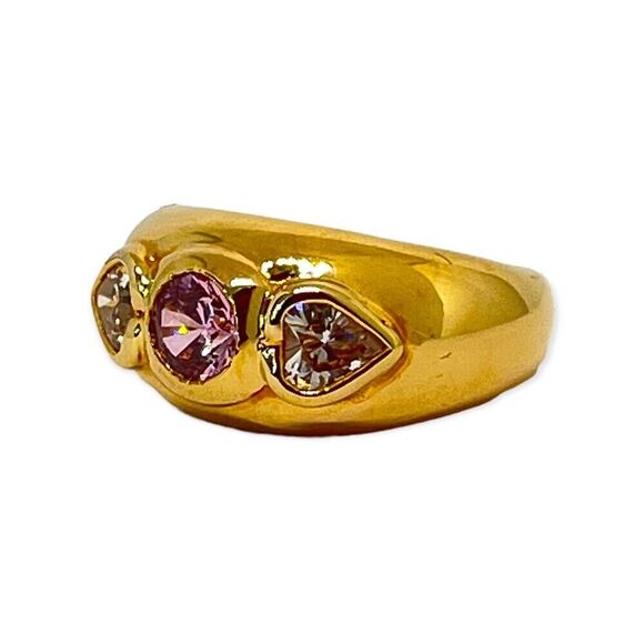Vintage Ring Size 8 Pink & Heart Cubic Zirconia 14K Gold Plate Mid-Century 14K - Picture 8 of 11